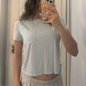 a.n.a Pale Blue Short Sleeve Pocket Tee - Women's Casual Top